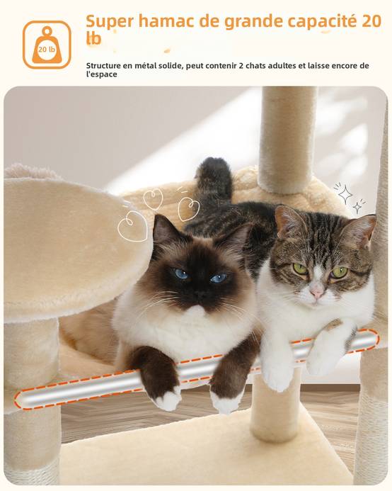 Arbre à Chat 143 cm avec Hamac et Maison Beige L PAWZ Road - Image 3