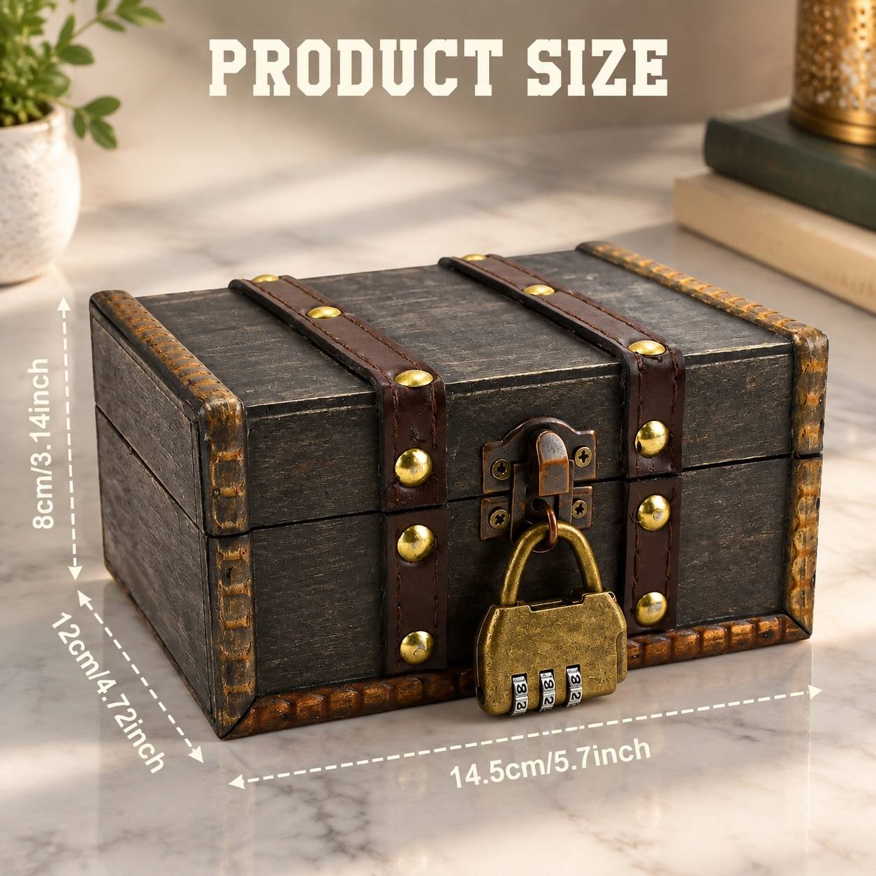 Coffre Trésor en Bois Antique Pirate avec Cadenas à Code - Image 2