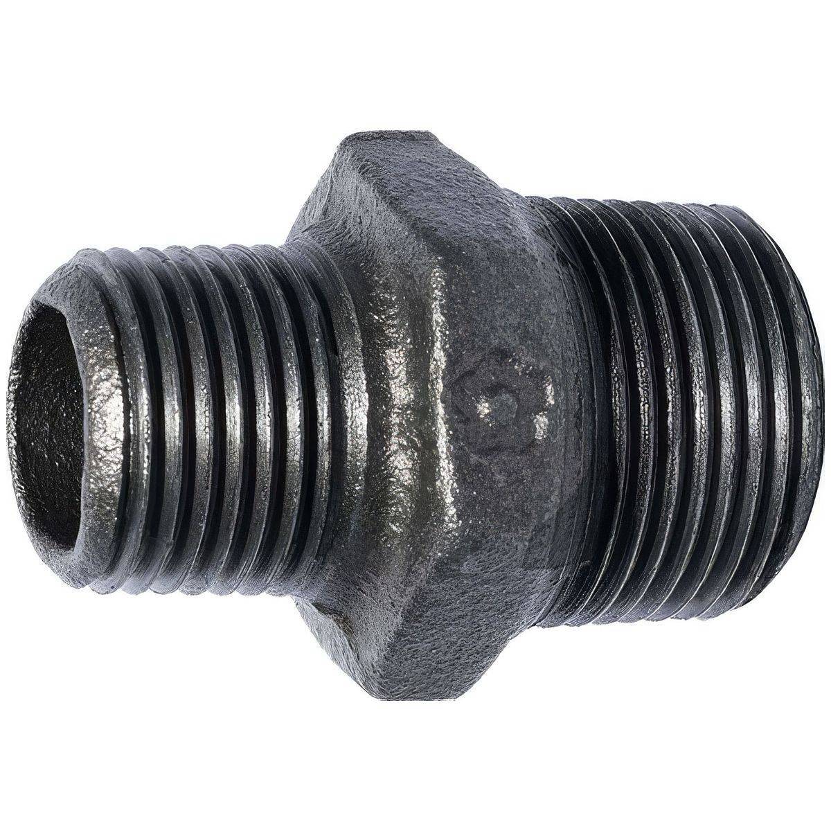 Mamelon Réduit Mâle Mâle Fonte Noir - Raccord Plomberie Gaz Industriel - Ø A: 1/2'' | Ø B: 3/8'' - Image 1
