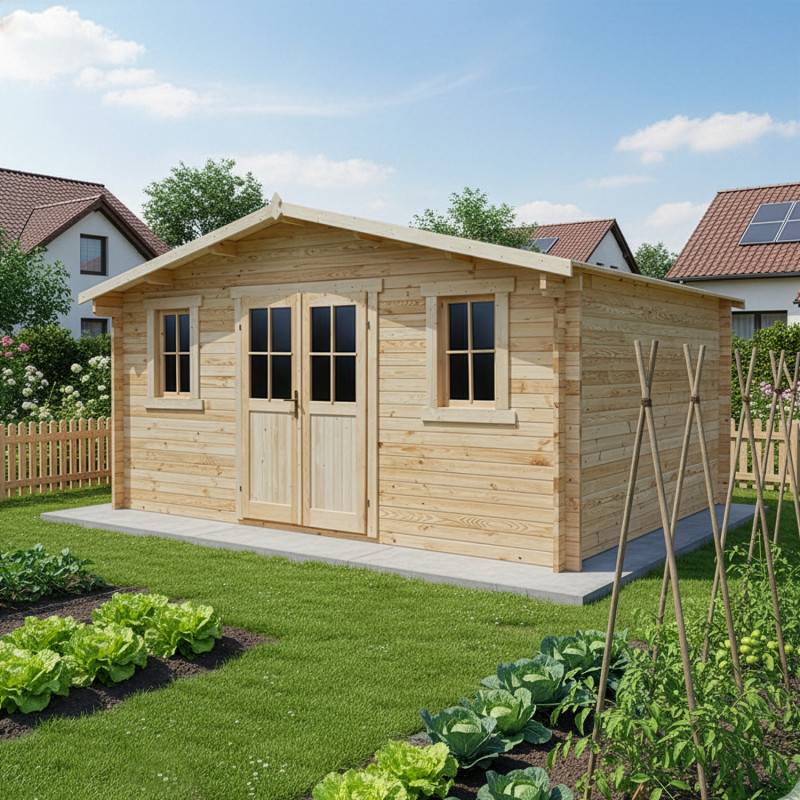 Abri de jardin 16m² bois massif brut 28mm marron anti-tempête Gardy ...