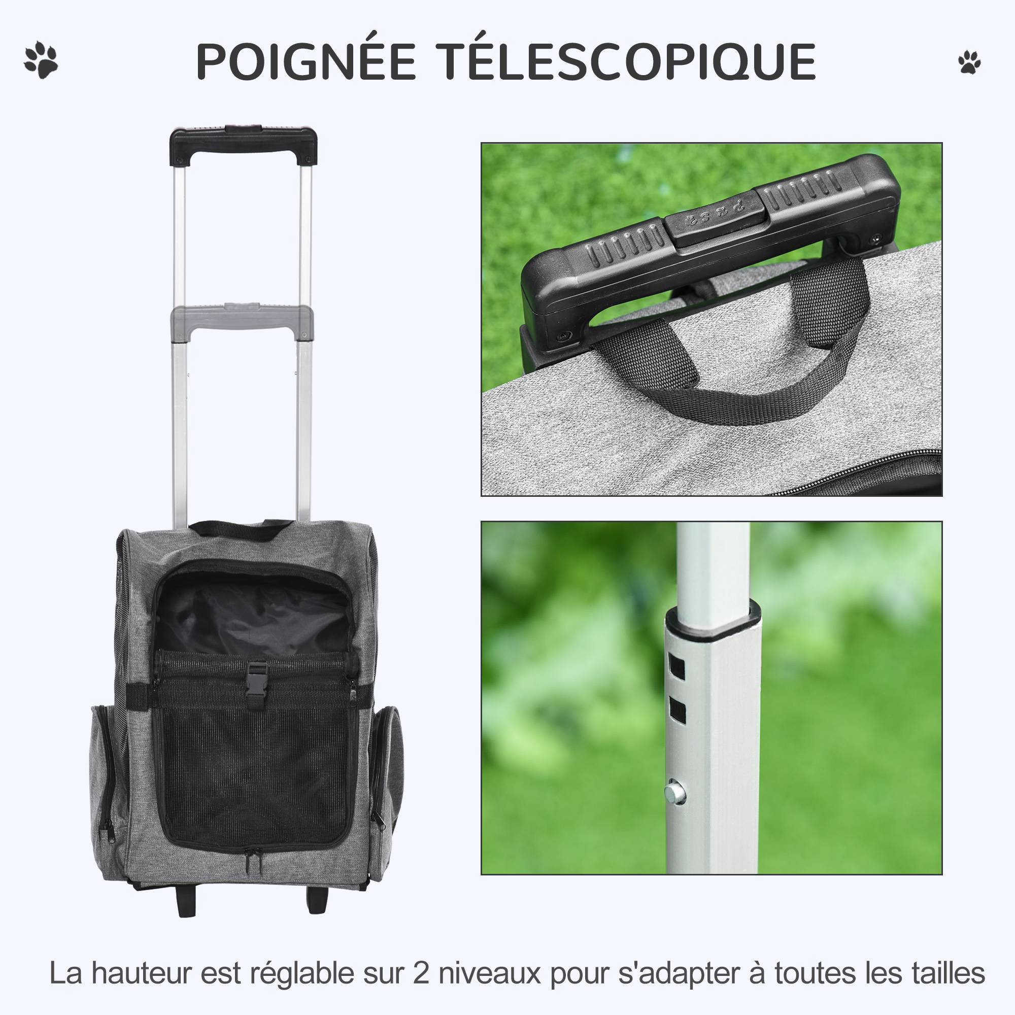 Sac de transport trolley tissu Oxford gris 42 x 25 x 55 cm - PANGIVO - Image 6