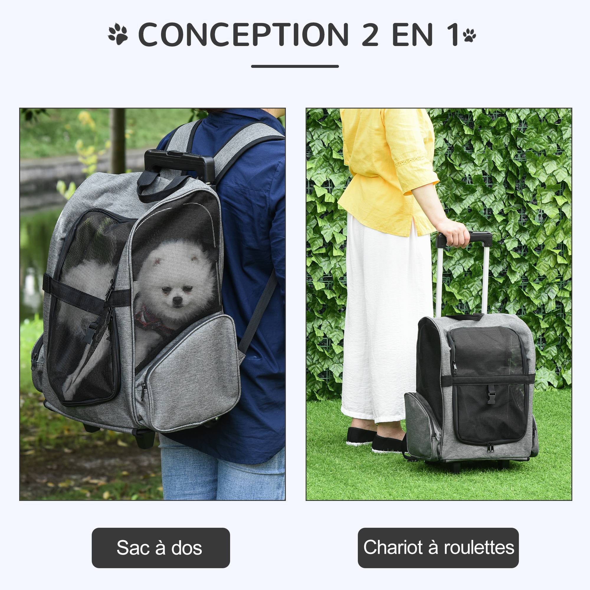 Sac de transport trolley tissu Oxford gris 42 x 25 x 55 cm - PANGIVO - Image 7