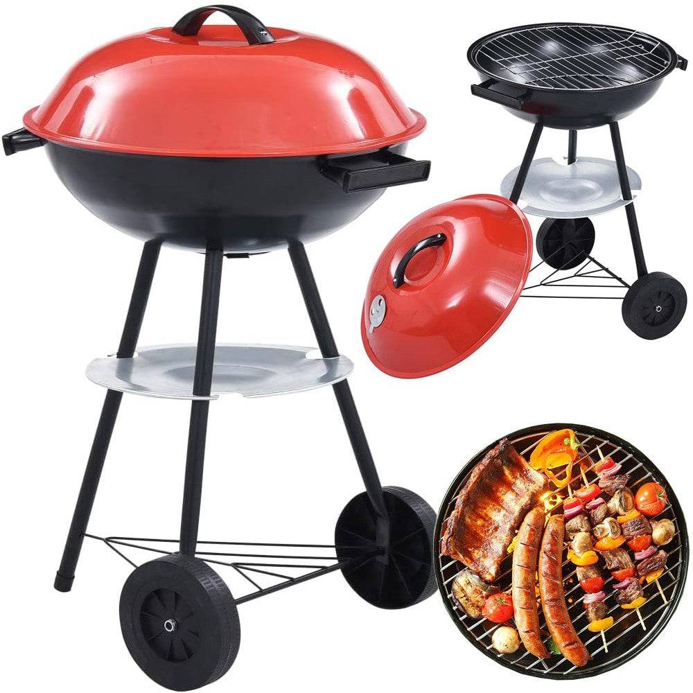 Barbecue  charbon de bois avec roues  couvercle verrouillable 50 cm