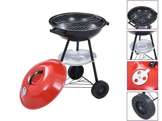 Barbecue charbon de bois avec roues couvercle verrouillable 50 cm - Image 4