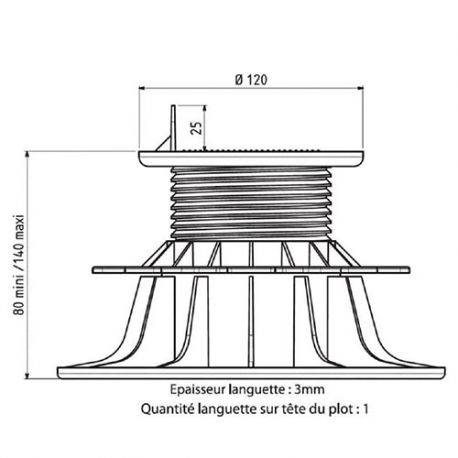 Plot réglable pour lambourde de terrasse surélevée - 80-140mm - lot de 40 - Image 8