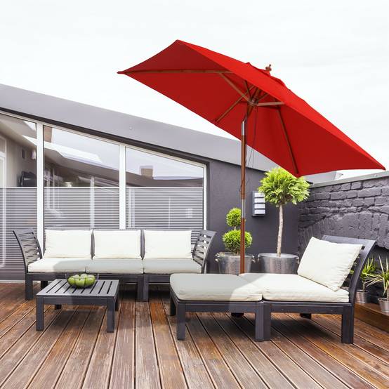 Parasol de jardin extérieur Parasol rectangulaire inclinable - 200x150x235cm Bois Rouge fr156 - Image 3