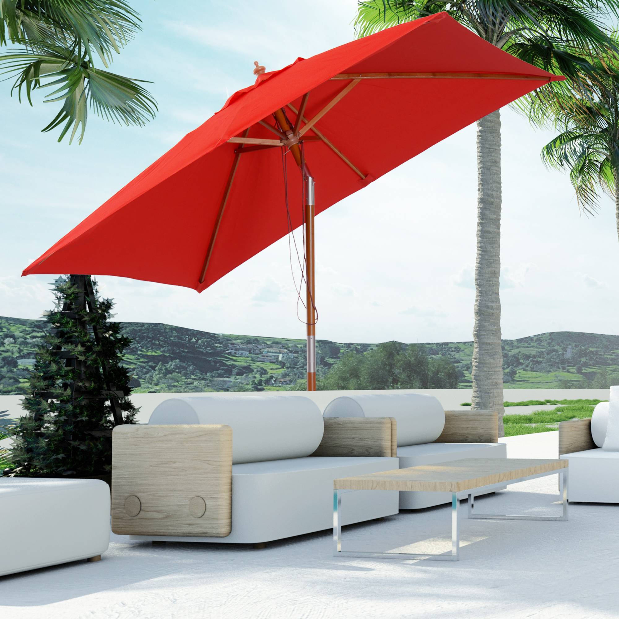 Parasol de jardin extérieur Parasol rectangulaire inclinable - 200x150x235cm Bois Rouge fr156 - Image 4
