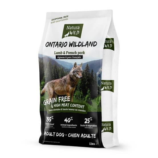 0 - Croquettes sans céréales à l'agneau et porc pour chien adulte Natura Wild Ontario Wildland 12kg