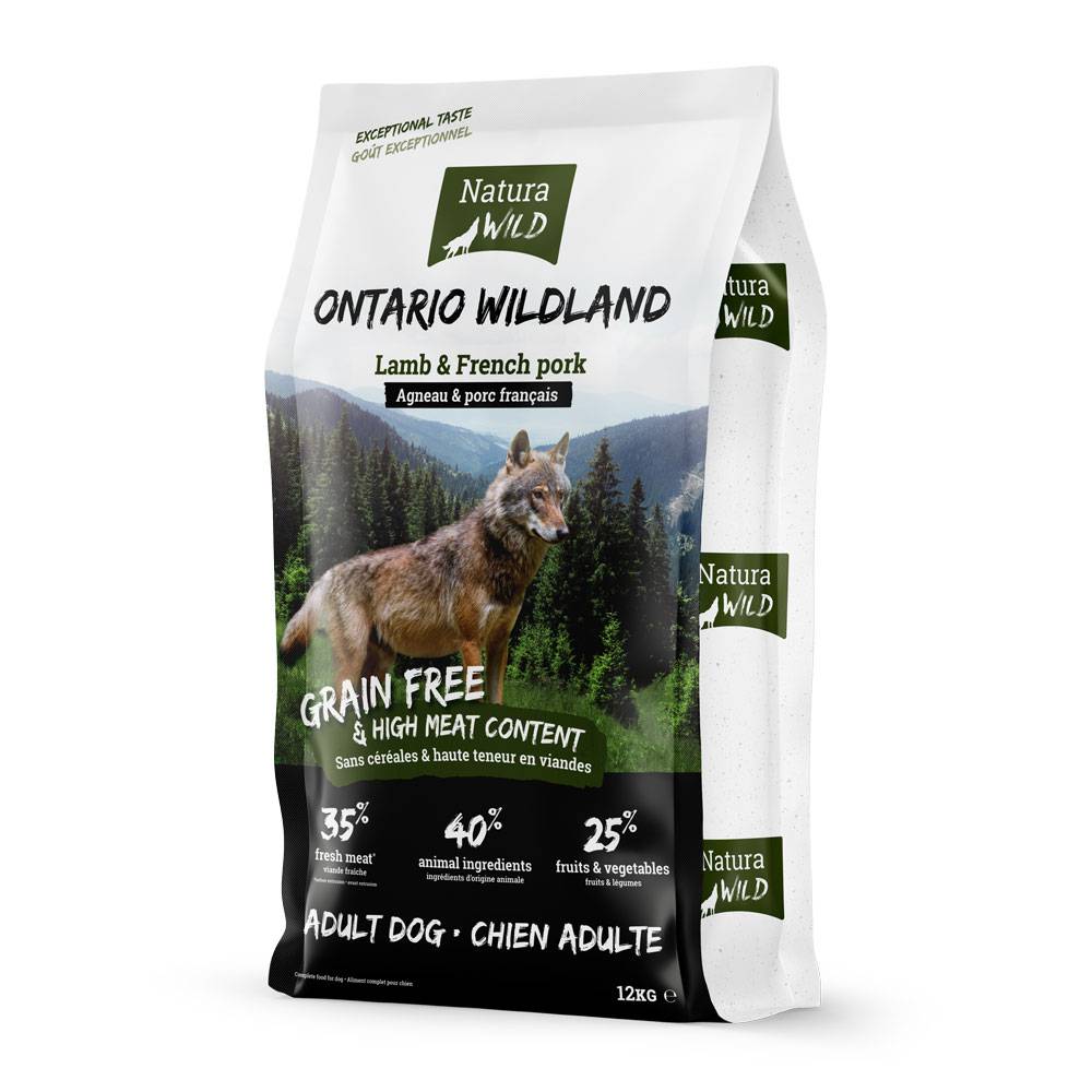 0 - Croquettes sans céréales à l'agneau et porc pour chien adulte Natura Wild Ontario Wildland 12kg