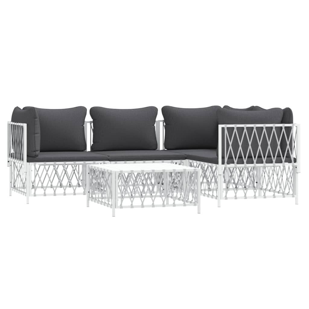 Helloshop26 - Salon de jardin meuble d'extérieur ensemble de mobilier avec coussins 5 pièces blanc acier - Imagen 1