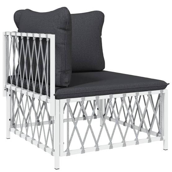 Helloshop26 - Salon de jardin meuble d'extérieur ensemble de mobilier avec coussins 5 pièces blanc acier - Imagen 2