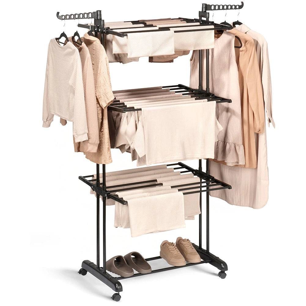 Entrepotbrico - Etendoir a linge Sèche-linge vertical en métal noir sur roulettes 125x170 cm