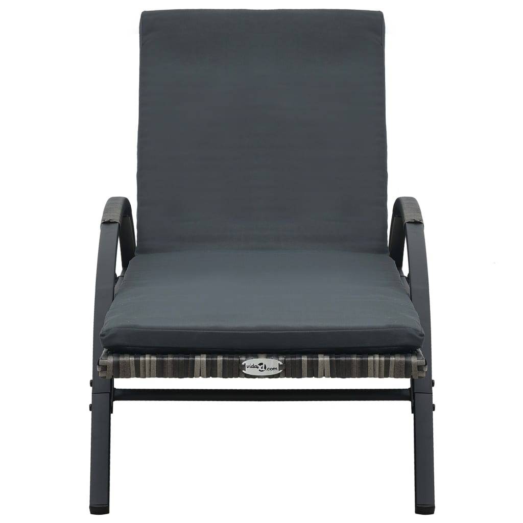 Helloshop26 - Transat chaise longue bain de soleil lit de jardin terrasse meuble d'extérieur avec coussin et roues résine tressée anthracite - Imagen 4