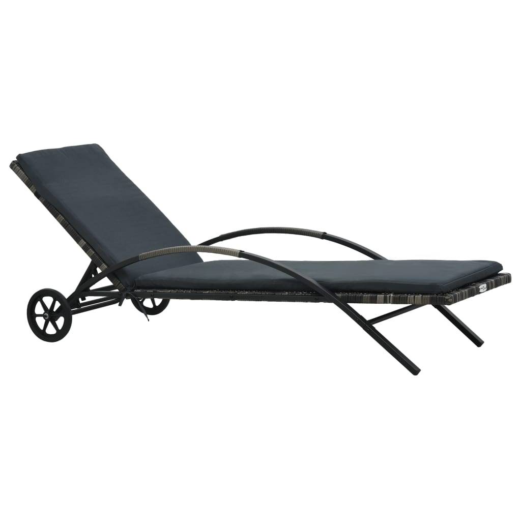 Helloshop26 - Transat chaise longue bain de soleil lit de jardin terrasse meuble d'extérieur avec coussin et roues résine tressée anthracite - Imagen 1