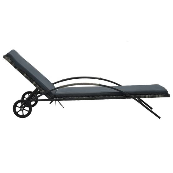 Helloshop26 - Transat chaise longue bain de soleil lit de jardin terrasse meuble d'extérieur avec coussin et roues résine tressée anthracite - Imagen 2