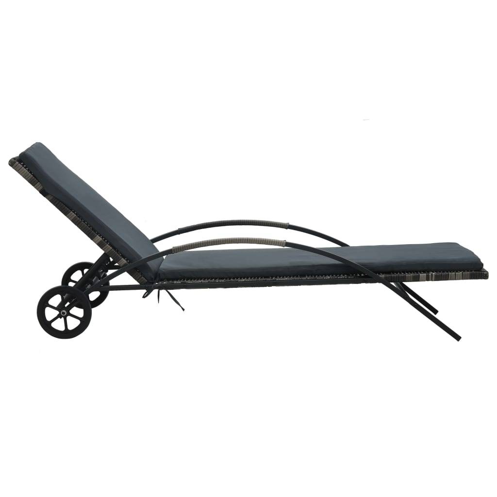 Helloshop26 - Transat chaise longue bain de soleil lit de jardin terrasse meuble d'extérieur avec coussin et roues résine tressée anthracite - Imagen 2