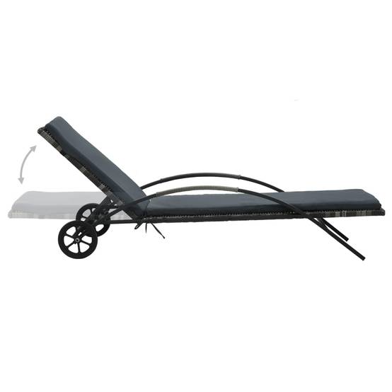 Helloshop26 - Transat chaise longue bain de soleil lit de jardin terrasse meuble d'extérieur avec coussin et roues résine tressée anthracite - Imagen 3