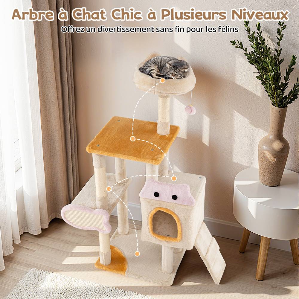 Arbre à Chat Intérieur Tour à Chat avec Perchoir en Peluche Condo Poteaux à Griffer en Sisal - Image 3
