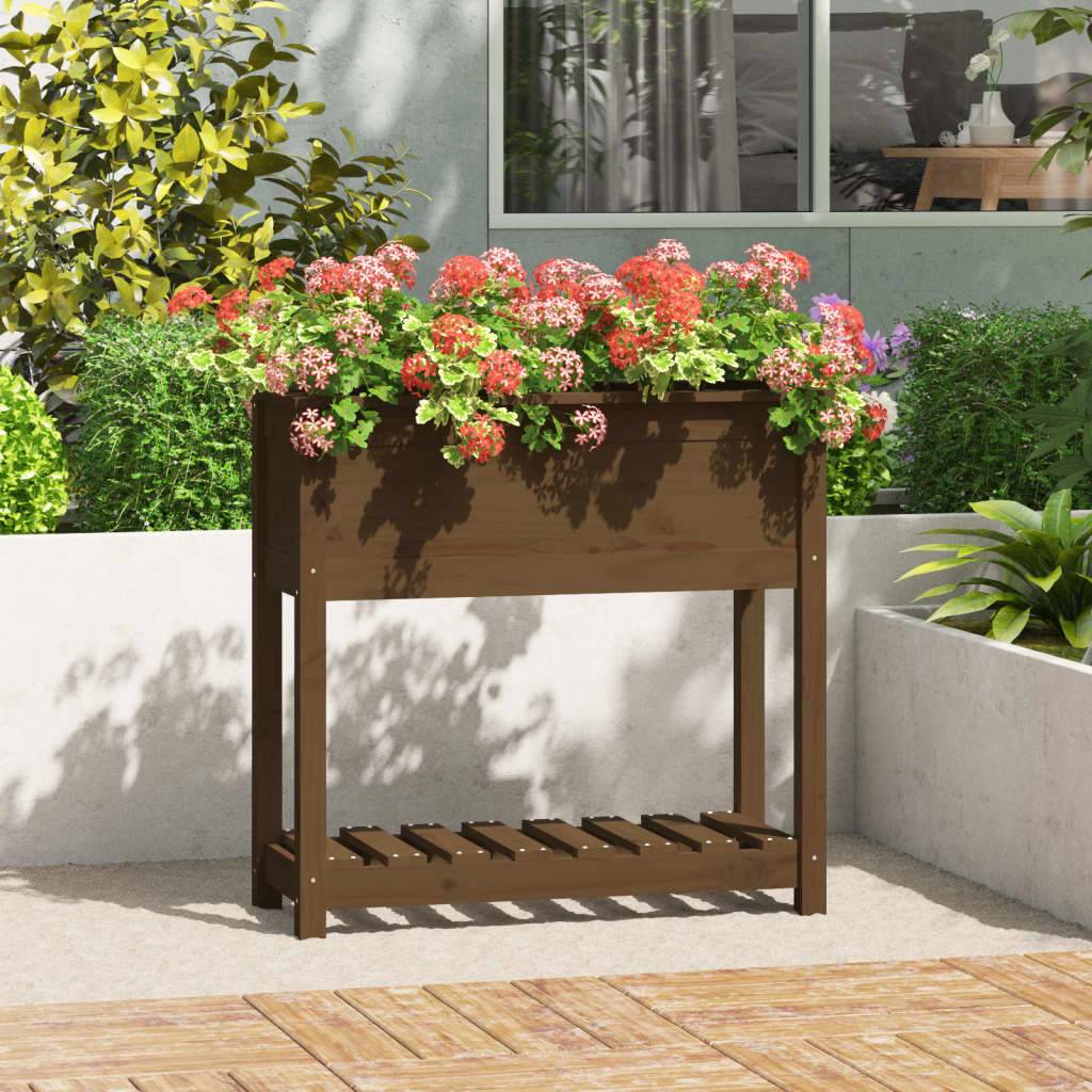 Maison Chic - Jardinière, Bac à fleurs, Pot de fleurs avec étagère Marron miel 82,5x34,5x81 cm Bois de pin - Imagen 2