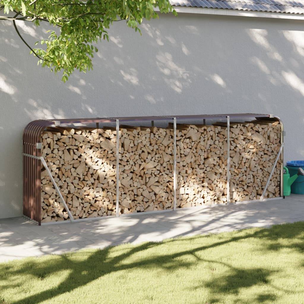 Abri bûches XXL acier galvanisé stockage bois jardin Marron 300cm – ComfortXL Outdoor Living - Image 1