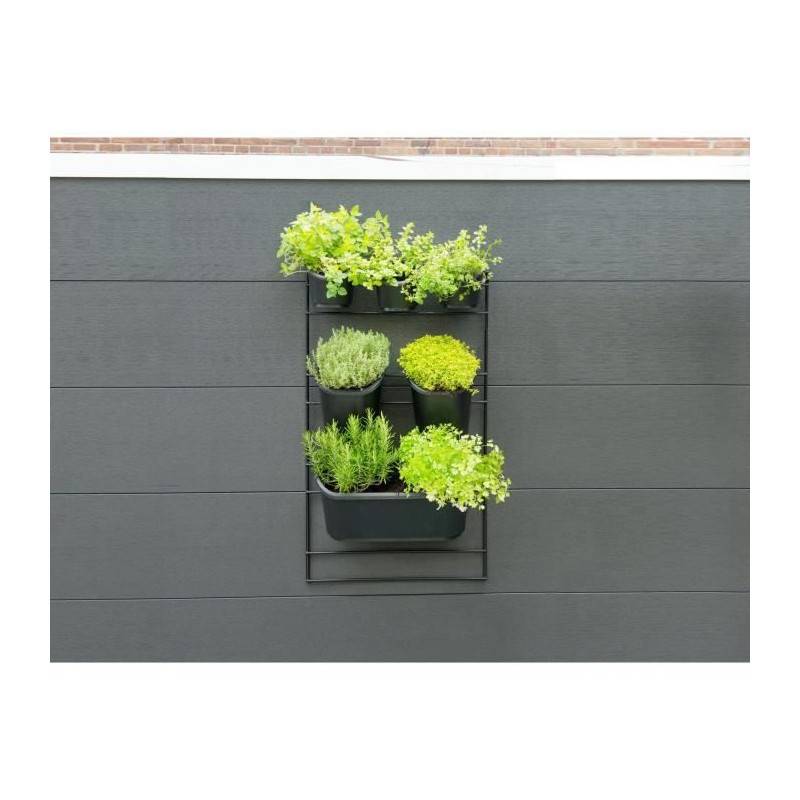 Nature - Jardiniere Murale - Kit Support Mural + 3 Pots (0,9l) + 2 Pots (2,5l) + 1 Jardiniere (5,4l) - Noir - H84 X L48cm - Nature - Imagen 2