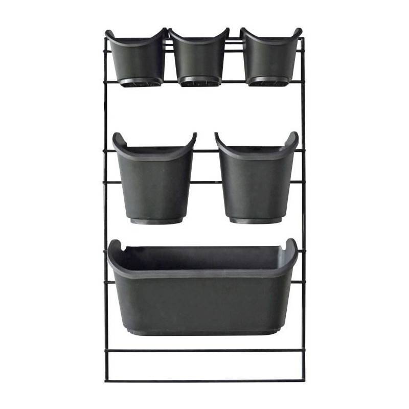 Nature - Jardiniere Murale - Kit Support Mural + 3 Pots (0,9l) + 2 Pots (2,5l) + 1 Jardiniere (5,4l) - Noir - H84 X L48cm - Nature - Imagen 5