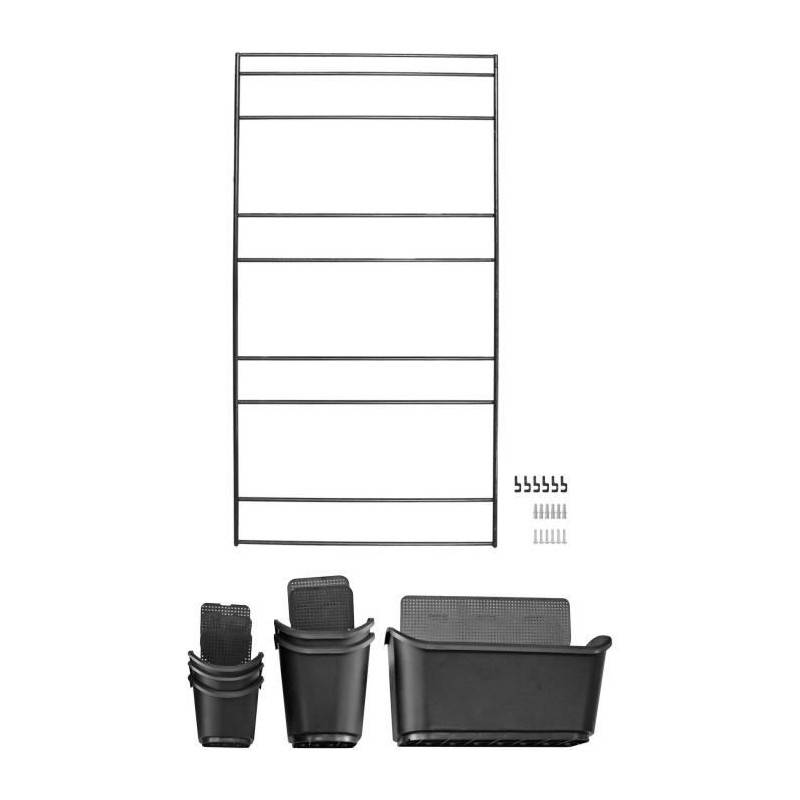 Nature - Jardiniere Murale - Kit Support Mural + 3 Pots (0,9l) + 2 Pots (2,5l) + 1 Jardiniere (5,4l) - Noir - H84 X L48cm - Nature - Imagen 1
