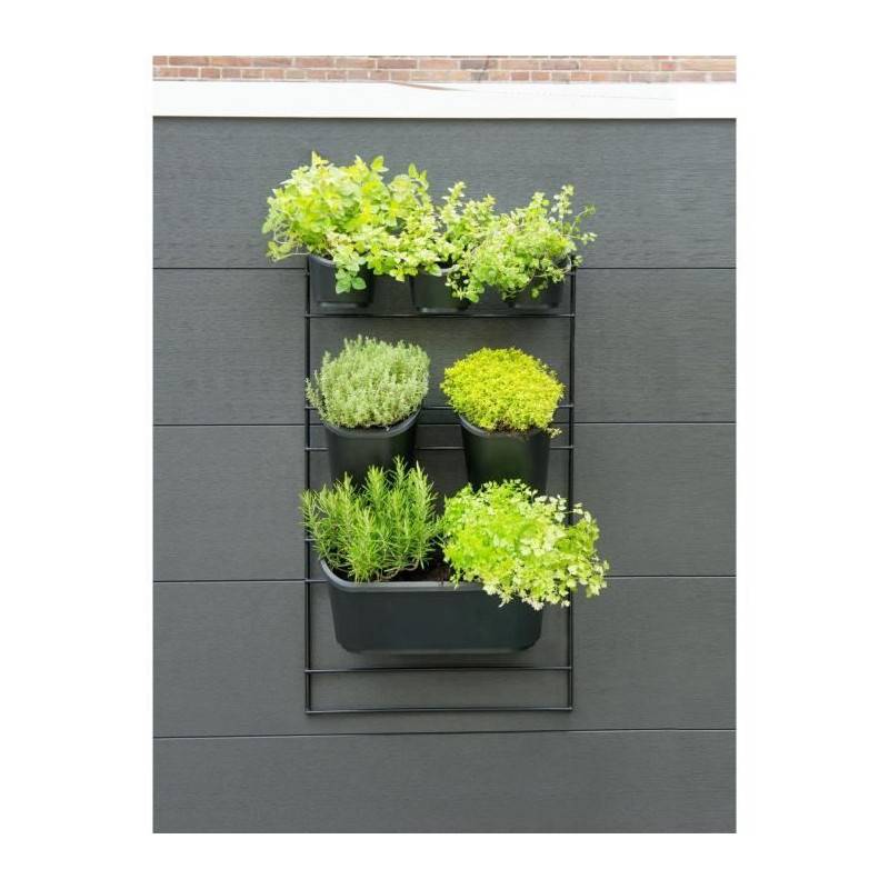 Nature - Jardiniere Murale - Kit Support Mural + 3 Pots (0,9l) + 2 Pots (2,5l) + 1 Jardiniere (5,4l) - Noir - H84 X L48cm - Nature - Imagen 3