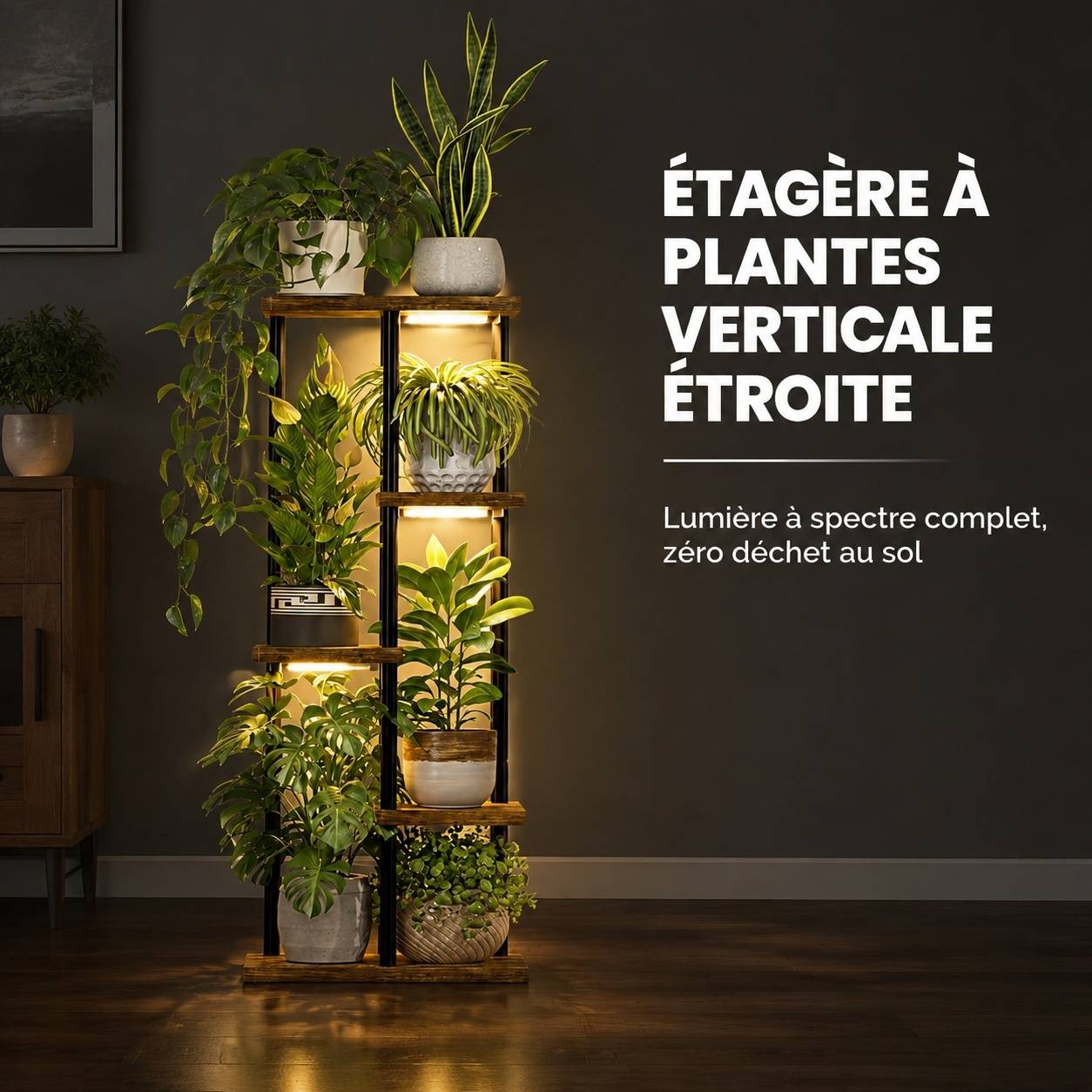 Support à Plantes Intérieur 5 Niveaux Avec Lumières Full Spectrum Dimmable - Image 3