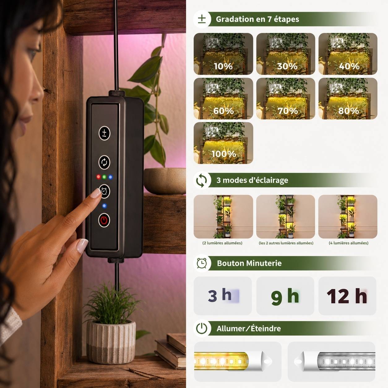 Support à Plantes Intérieur 5 Niveaux Avec Lumières Full Spectrum Dimmable - Image 5