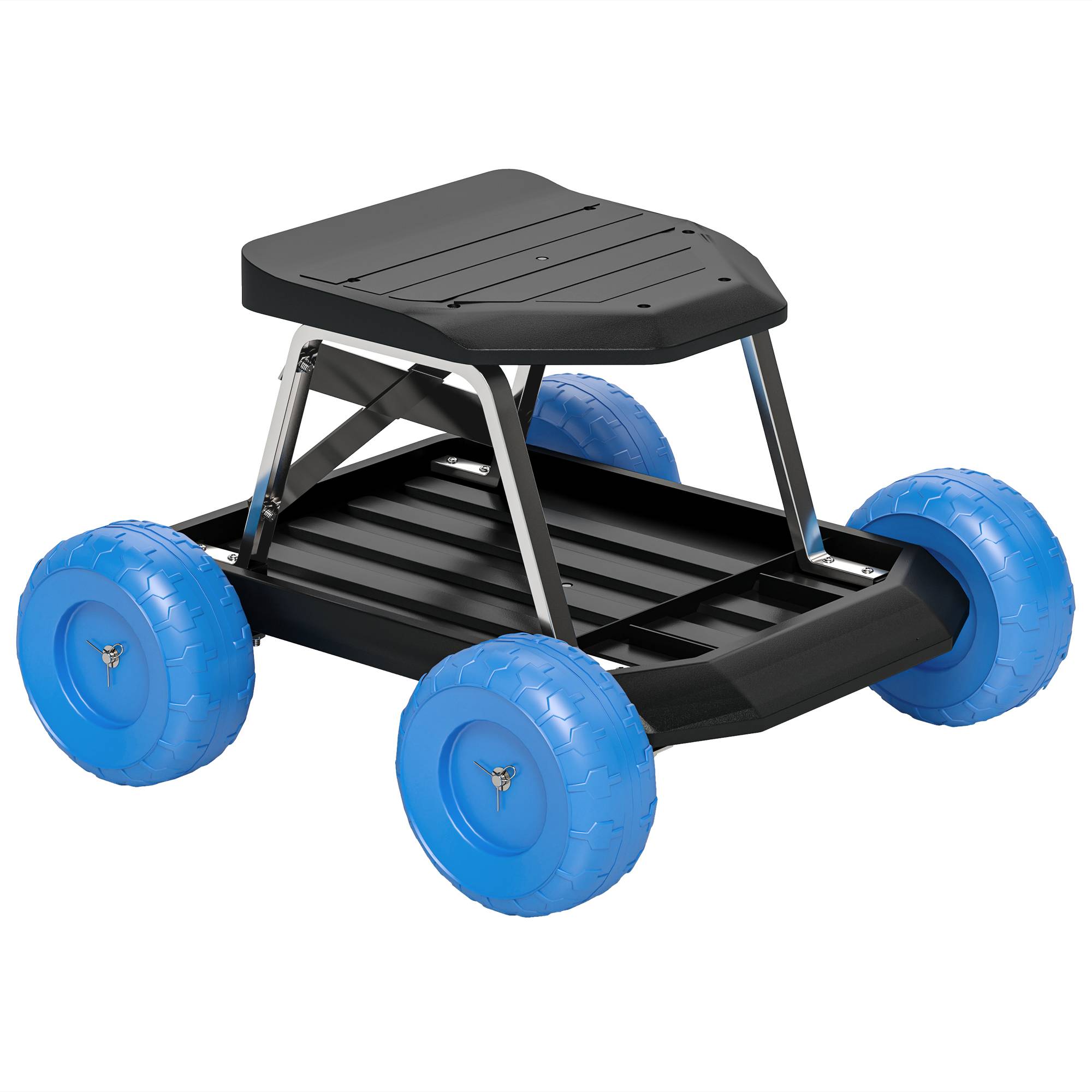 Outsunny - Chariot de jardinage sur roues avec siège et plateau à outils 50x49x32 cm pour désherber planter bleu - Outsunny