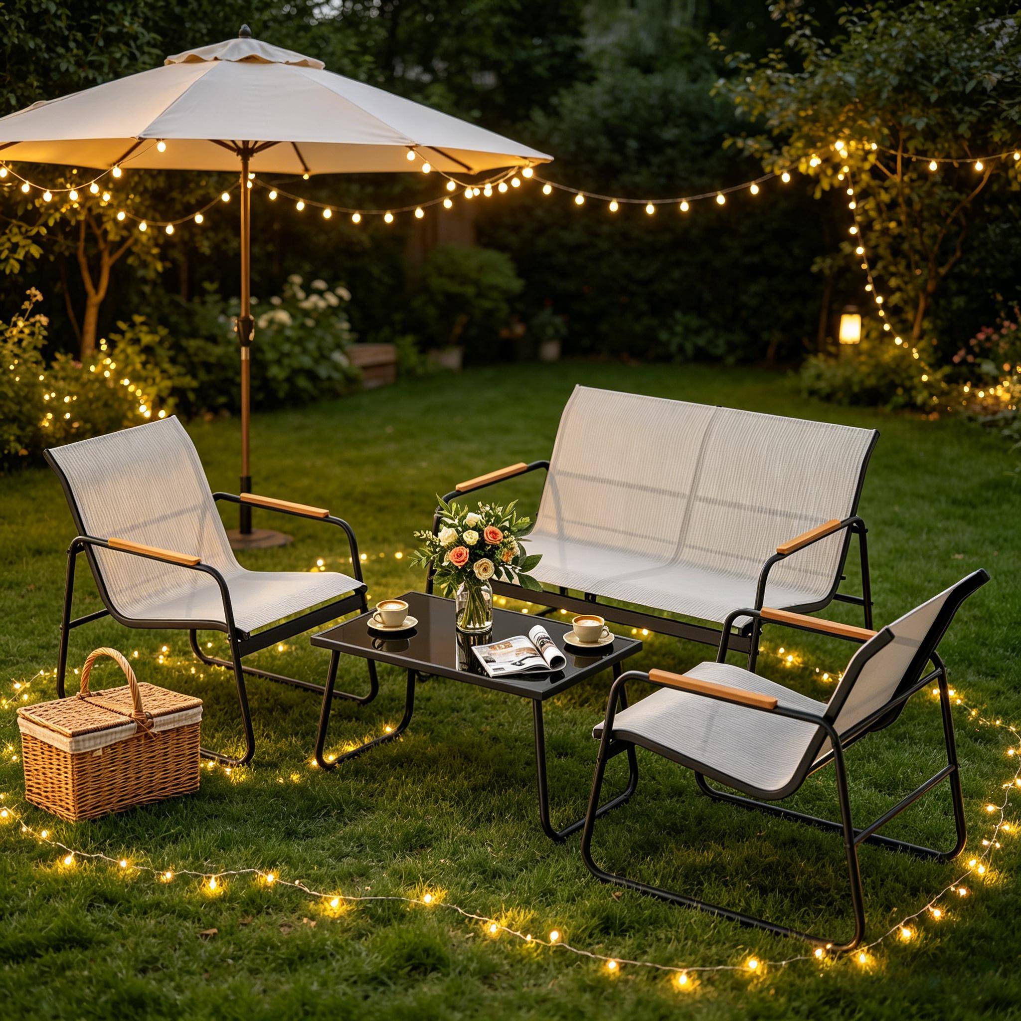 Salon de jardin 4 places métal textilène pour terrasse extérieur détente gris - ComfortXL Outdoor Living - Image 3