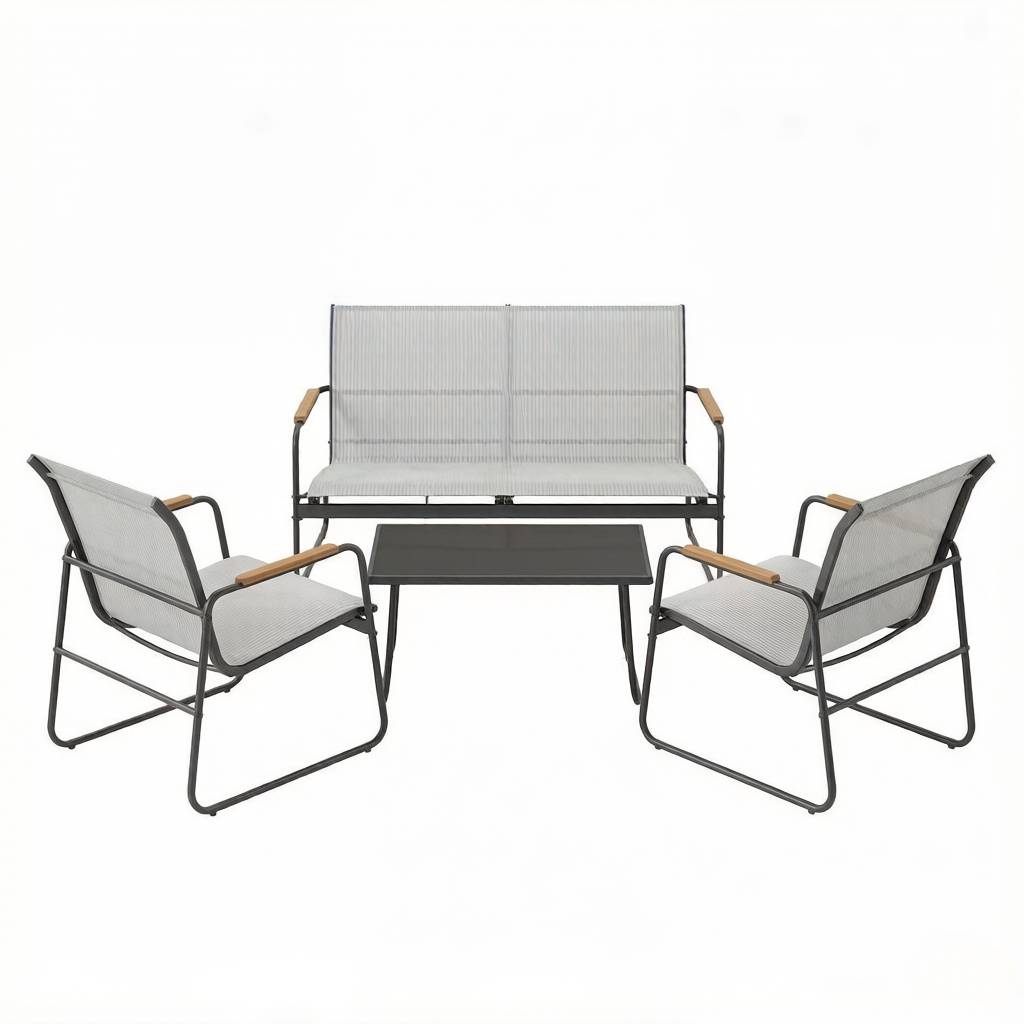 Salon de jardin 4 places métal textilène pour terrasse extérieur détente gris - ComfortXL Outdoor Living - Image 5
