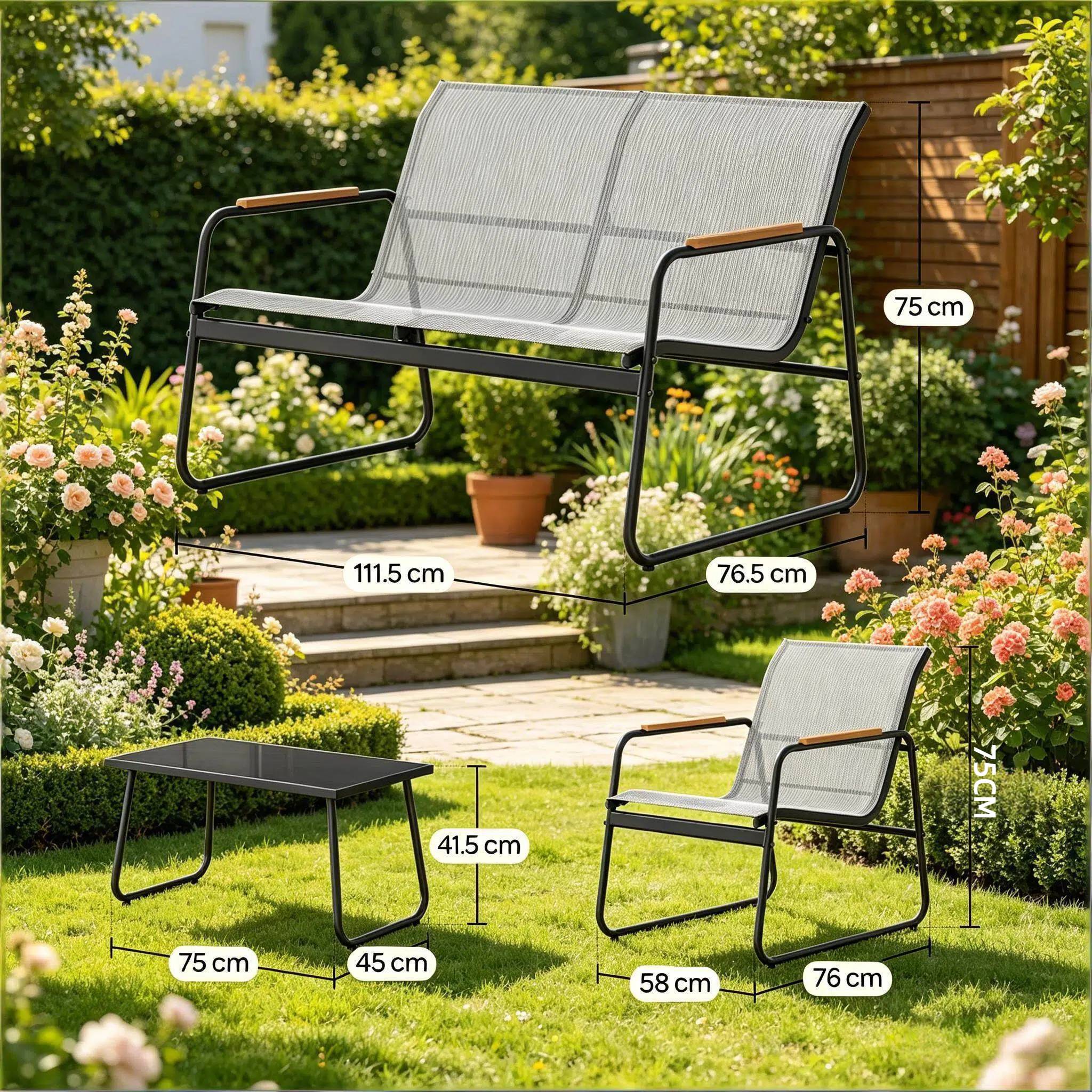 Salon de jardin 4 places métal textilène pour terrasse extérieur détente gris - ComfortXL Outdoor Living - Image 6