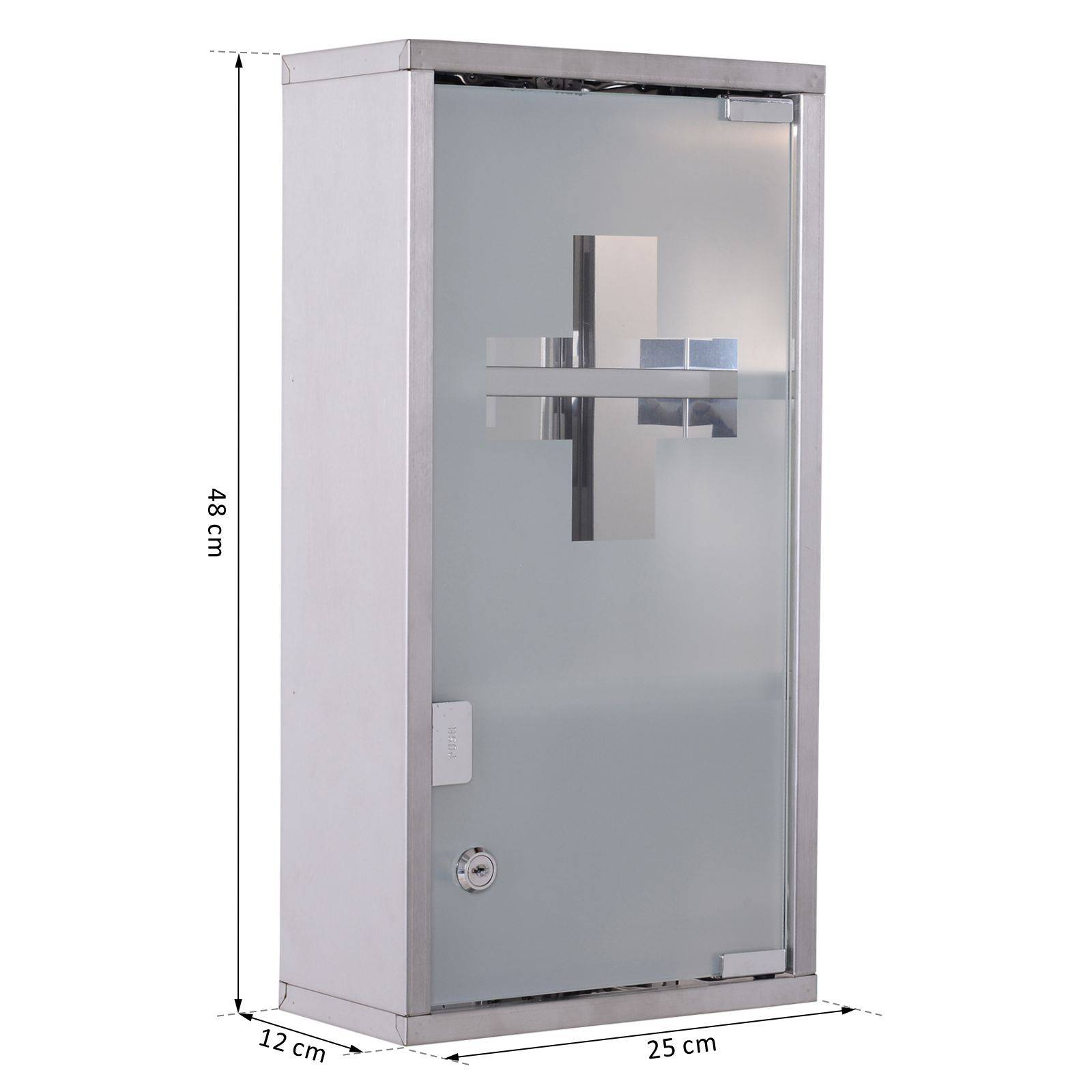 Sans Marque - Armoire pharmacie acier inoxydable rangement médicaments verrouillable 3 compartiments porte vitrée 25x12x48 cm argent - Image 5