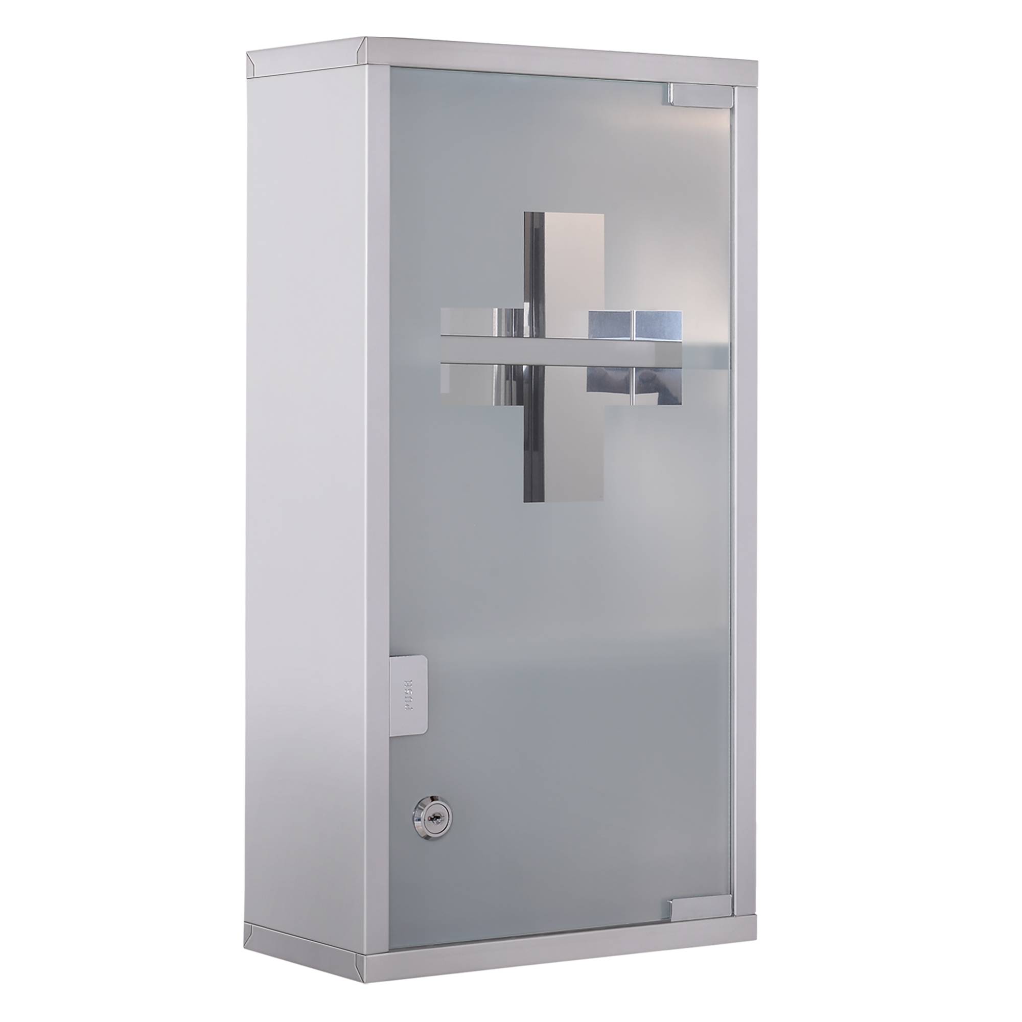 Sans Marque - Armoire pharmacie acier inoxydable rangement médicaments verrouillable 3 compartiments porte vitrée 25x12x48 cm argent - Image 1