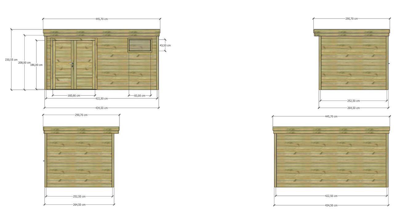 Sans Marque - ABRI DE JARDIN bois autoclave 27mm - 4,34x2,64m / 11m2 - Bac acier - Abri Français - Image 4