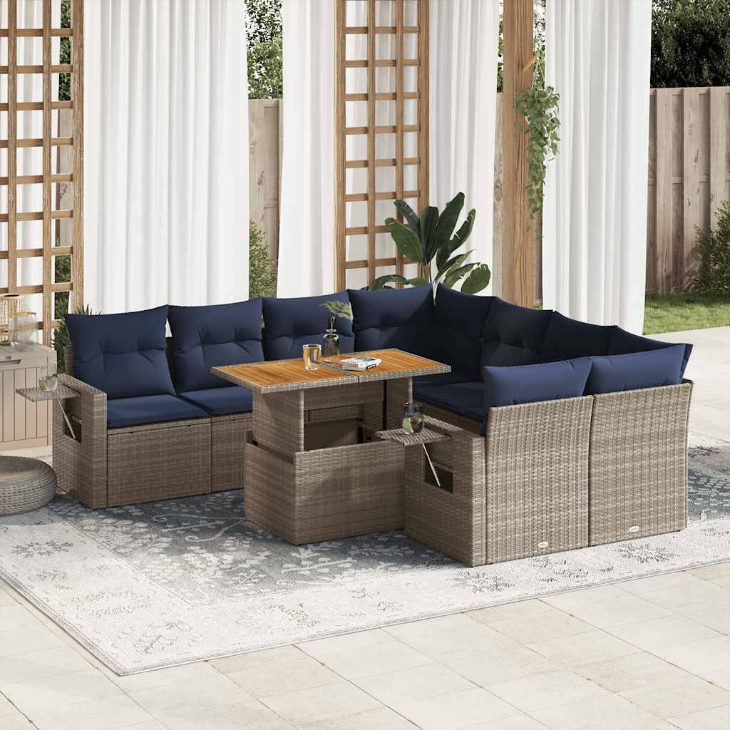 ComfortXL - Salon de jardin 8 places gris résine tressée avec table bois ajustable et rangement intégré – ComfortXL Outdoor Living - Image 1