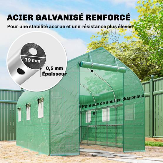 ComfortXL - Serre Tunnel Acier Plantes Étagères 6 Fenêtres Porte Roulante 293x198x194cm Vert - ComfortXL Outdoor Living - Image 7