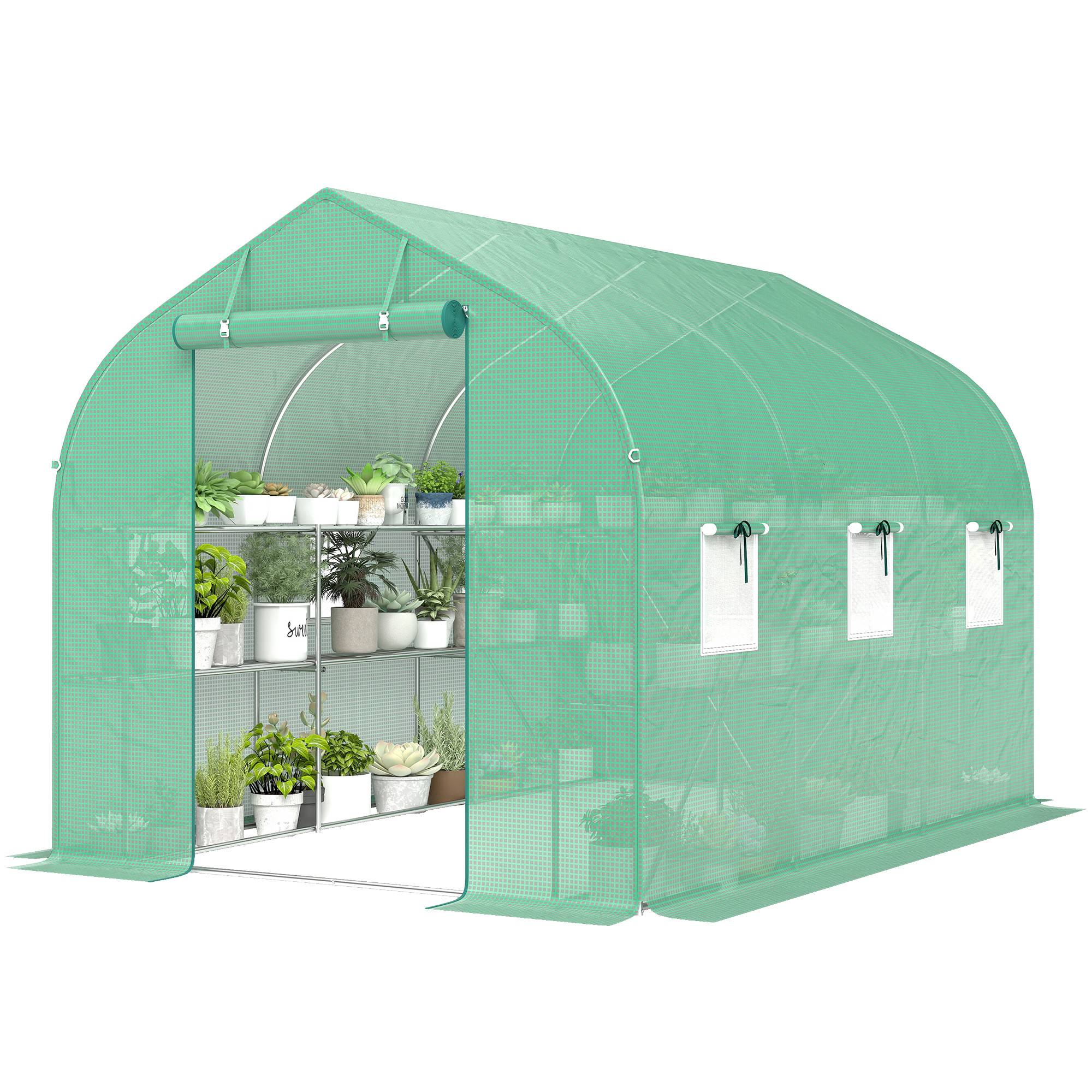 ComfortXL - Serre Tunnel Acier Plantes Étagères 6 Fenêtres Porte Roulante 293x198x194cm Vert - ComfortXL Outdoor Living - Image 2