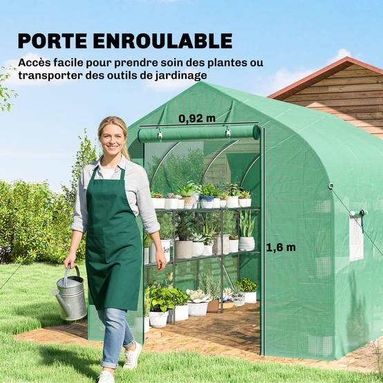 ComfortXL - Serre Tunnel Acier Plantes Étagères 6 Fenêtres Porte Roulante 293x198x194cm Vert - ComfortXL Outdoor Living - Image 9
