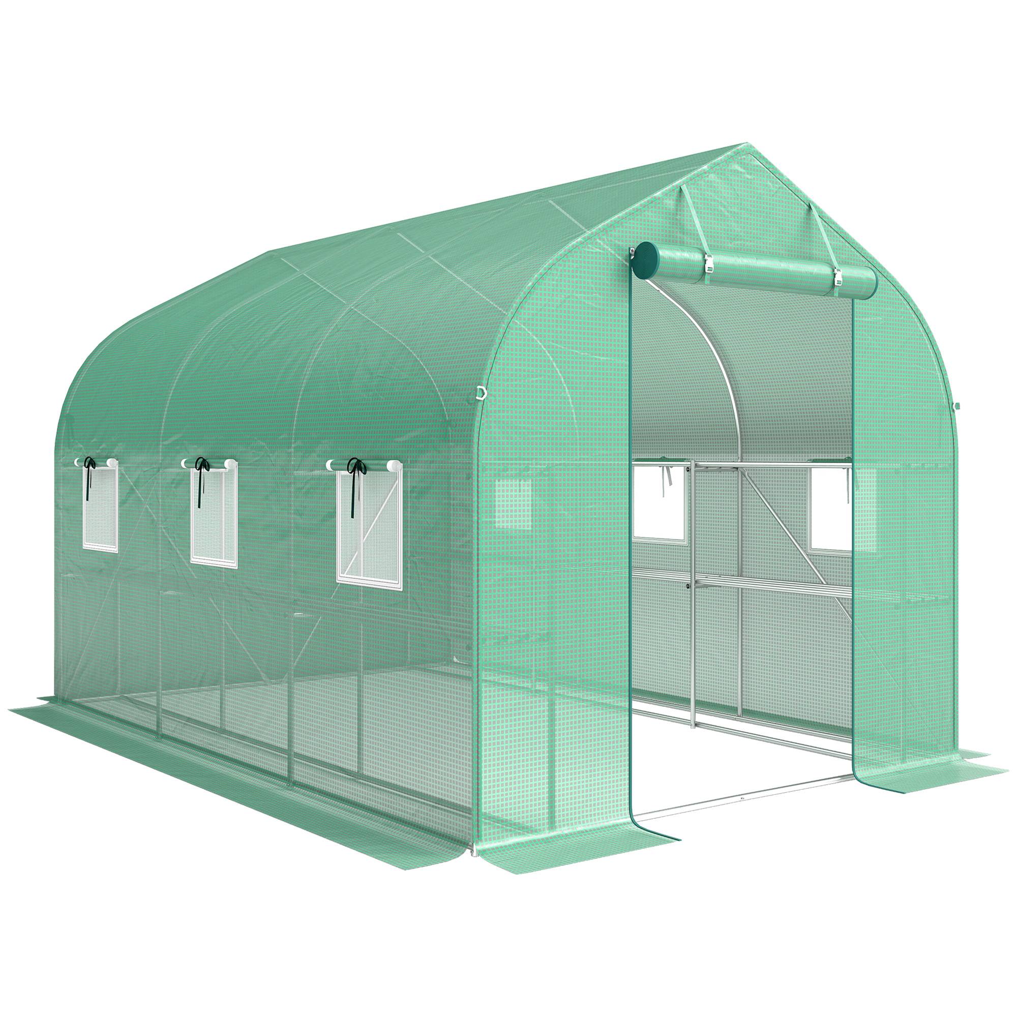 ComfortXL - Serre tunnel jardin 6 m² acier galvanisé 198 x 293 x 194 cm verte avec étagères 6 fenêtres - ComfortXL Outdoor Living - Image 2
