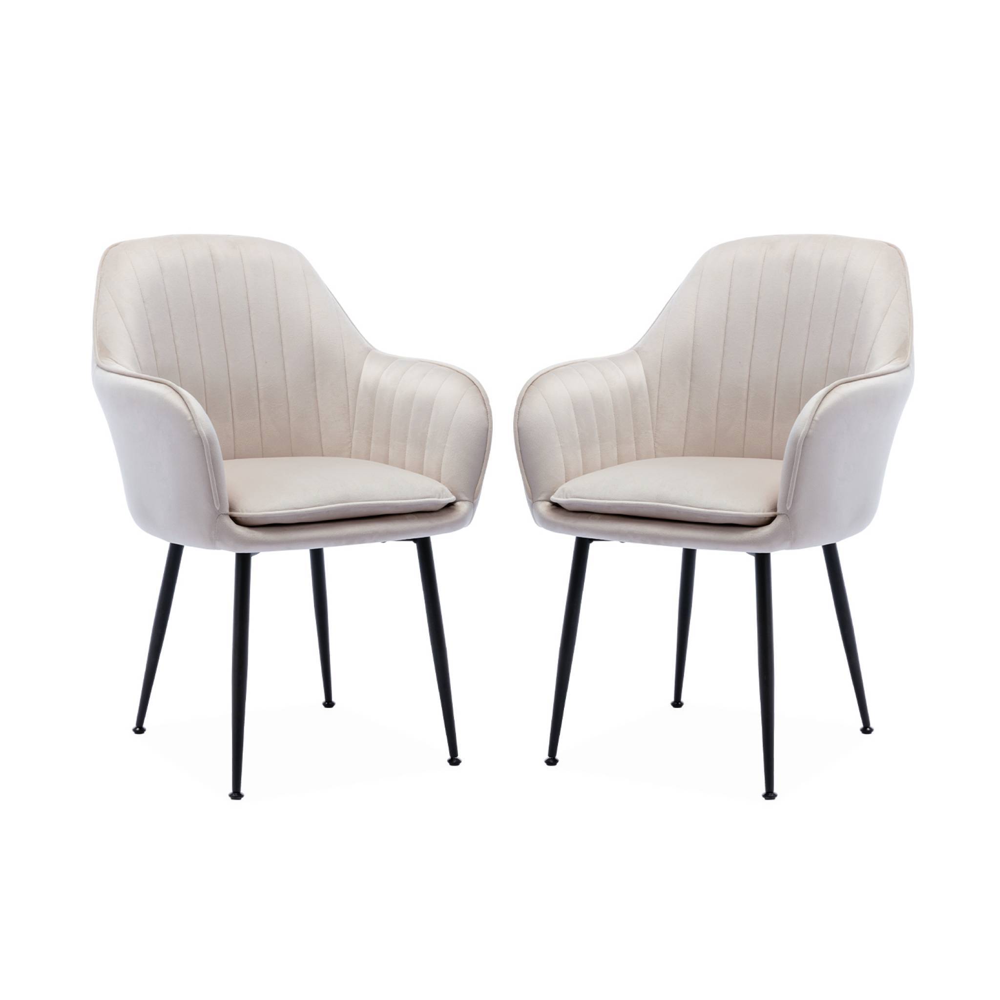 sweeek - Lot de 2 fauteuils en velours blanc cassé et pieds en métal noir. Shella L 57 x P 59 x H 84.5 | sweeek - Image 3