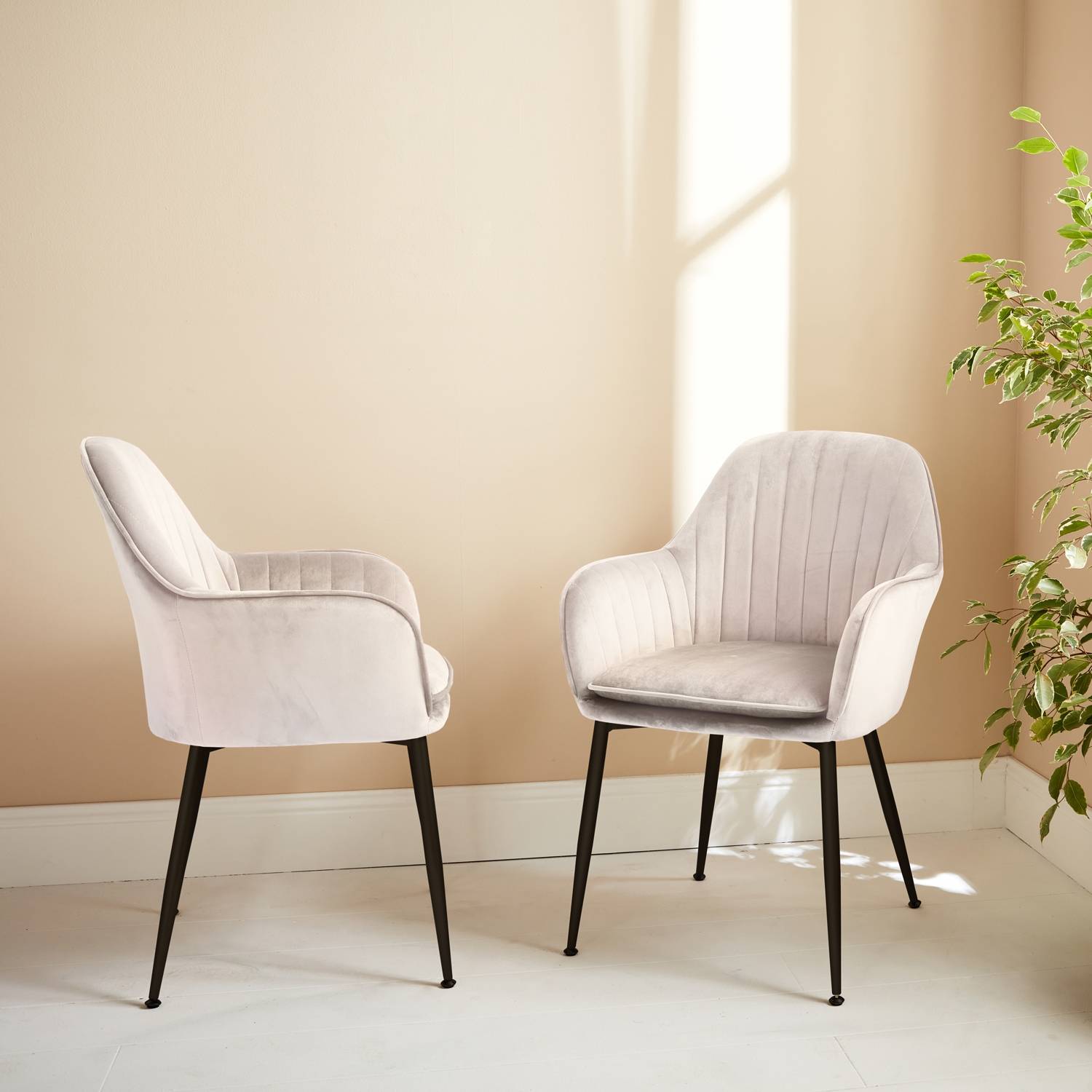 sweeek - Lot de 2 fauteuils en velours blanc cassé et pieds en métal noir. Shella L 57 x P 59 x H 84.5 | sweeek - Image 1