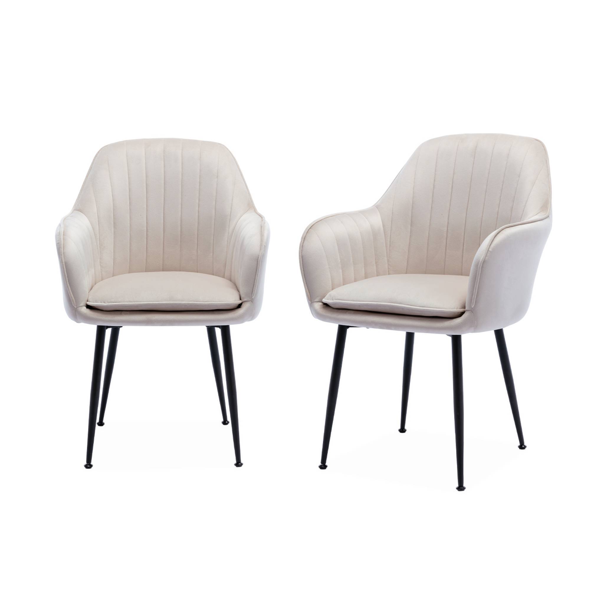 sweeek - Lot de 2 fauteuils en velours blanc cassé et pieds en métal noir. Shella L 57 x P 59 x H 84.5 | sweeek - Image 2