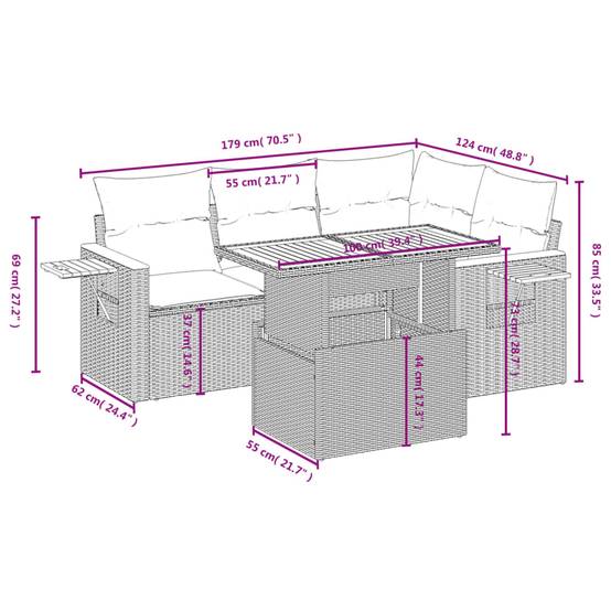 Salon de jardin 5 pcs Beige Résine Tressée Table Réglable et Tablette Appoint – ComfortXL Outdoor Living - Image 3