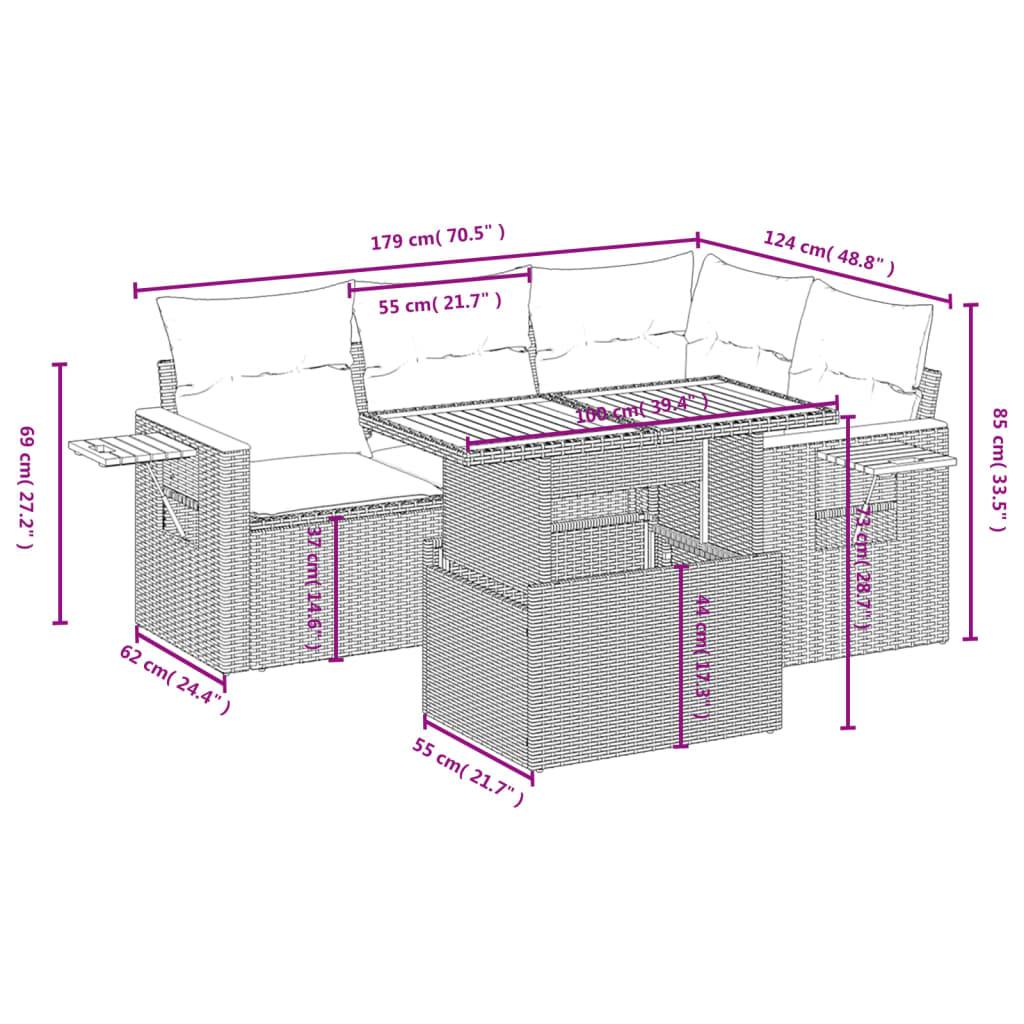 Salon de jardin 5 pcs Beige Résine Tressée Table Réglable et Tablette Appoint – ComfortXL Outdoor Living - Image 3
