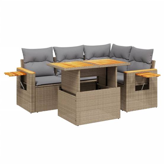 Salon de jardin 5 pcs Beige Résine Tressée Table Réglable et Tablette Appoint – ComfortXL Outdoor Living - Image 2