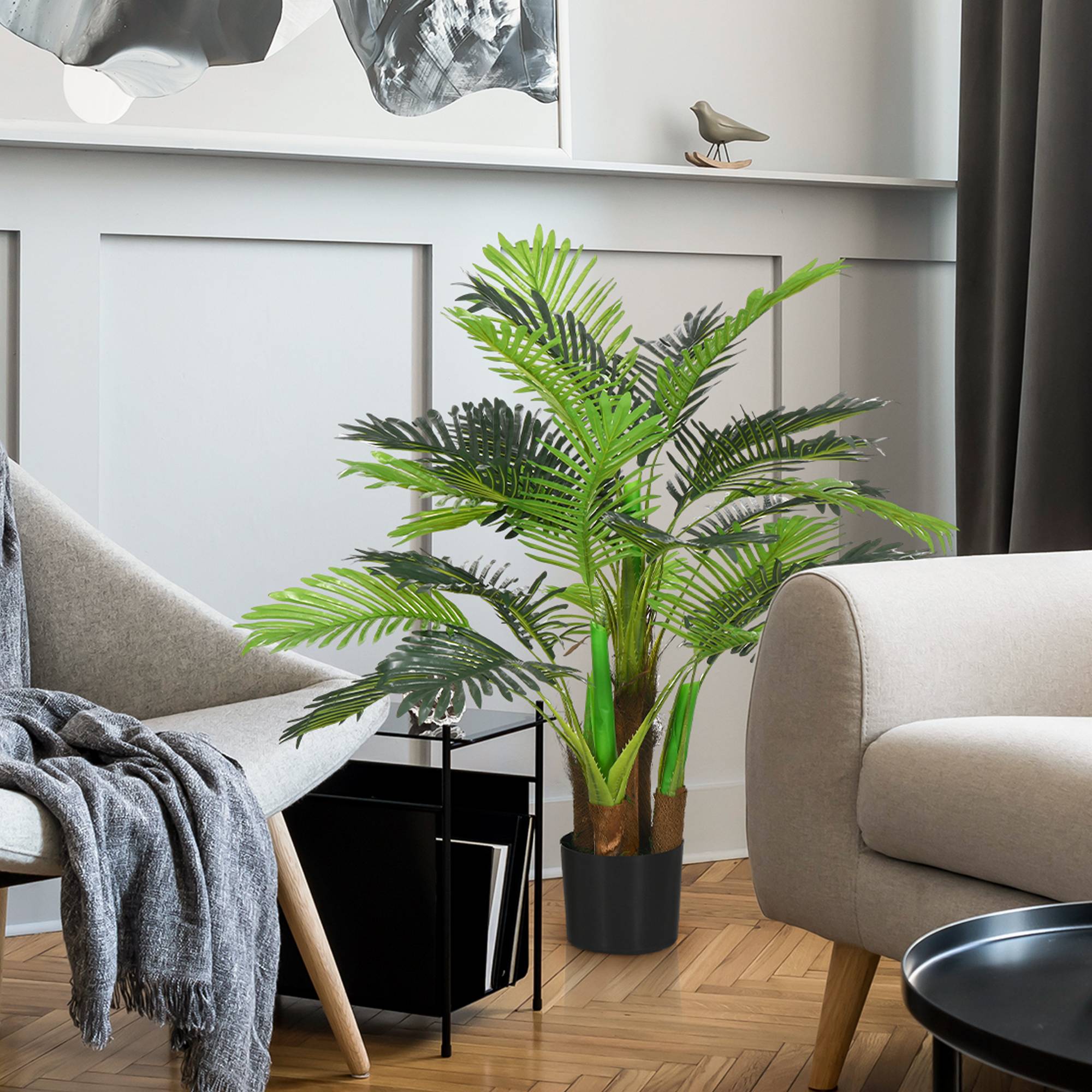 Palmier Artificiel Réaliste Plastique Intérieur Extérieur Branches Flexibles 100cm - ComfortXL Outdoor Living - Image 4