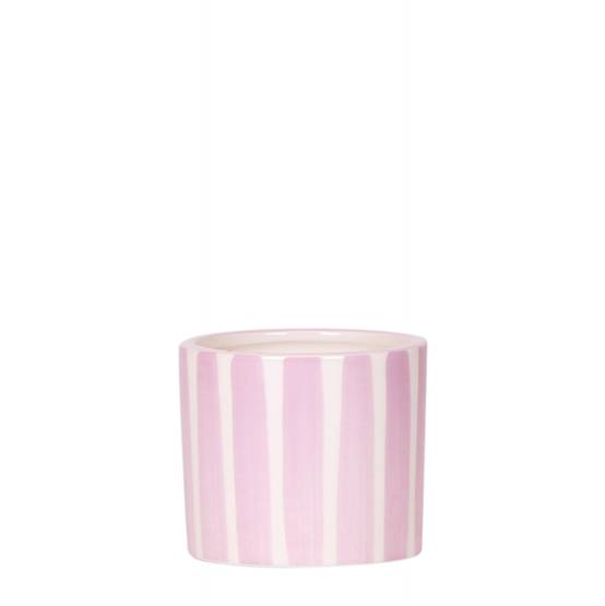 Cache-pot céramique rayé à la main - touche arty colorée - Pot de 6cm - rose - Image 1